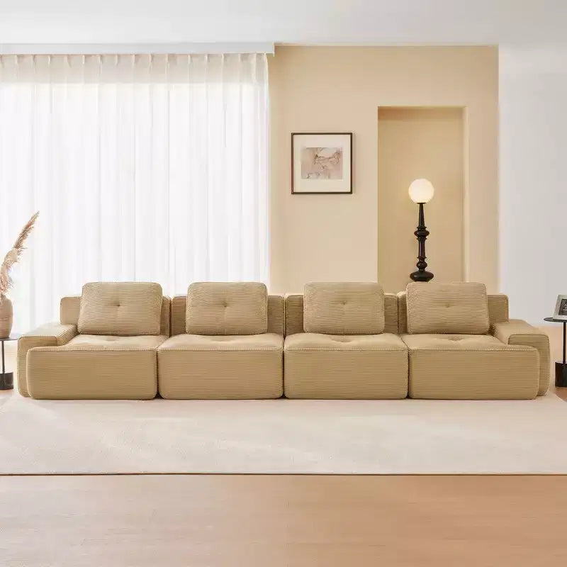 PexFix Modern Modular Sectional Sofa for Living Room Corduroy Fabric 4-Seater Couch with Deep Seat Buckle Connection No Assembly Anti-slip