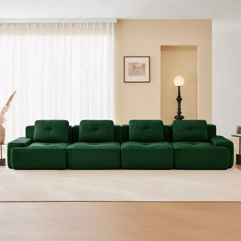 PexFix Modern Modular Sectional Sofa for Living Room Corduroy Fabric 4-Seater Couch with Deep Seat Buckle Connection No Assembly Anti-slip
