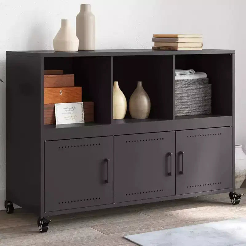 vidaXL Sideboard Black Cold-rolled steel Medium Cabinet Rectangular