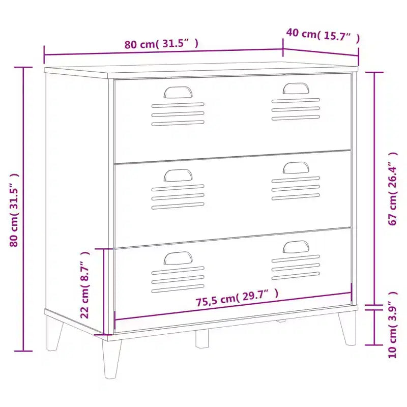 vidaXL Drawer Cabinet File Storage Home Living Room Furniture Solid Wood Pine
