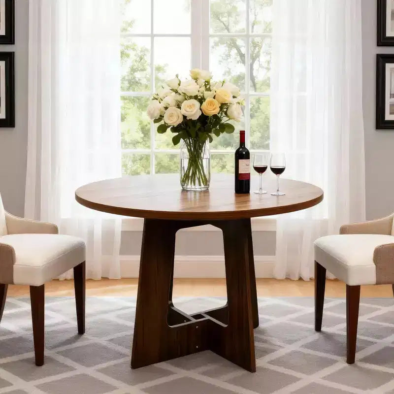 Round Dining Table for 4, 43.3 Inches Farmhouse Dining Table with Pedestal Base, Circle Kitchen Tables for Dining Room