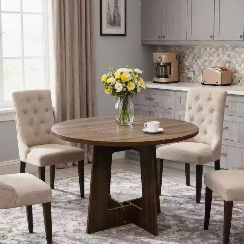 Round Dining Table for 4, 43.3 Inches Farmhouse Dining Table with Pedestal Base, Circle Kitchen Tables for Dining Room