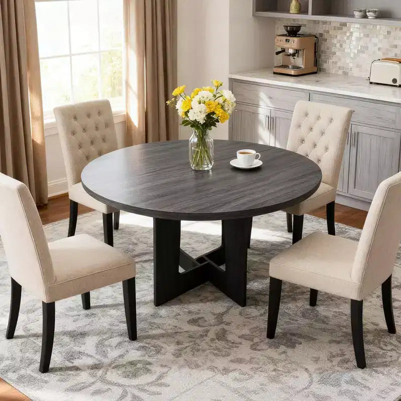 Round Dining Table for 4, 43.3 Inches Farmhouse Dining Table with Pedestal Base, Circle Kitchen Tables for Dining Room