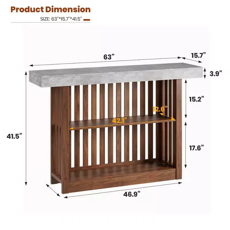 63 Long Bar Table, Counter Bar Height Pub Table with 2 Tier Storage Shelves, Modern Coffee Breakfast Bar Unit for Living Room, Dining Room, Bistro