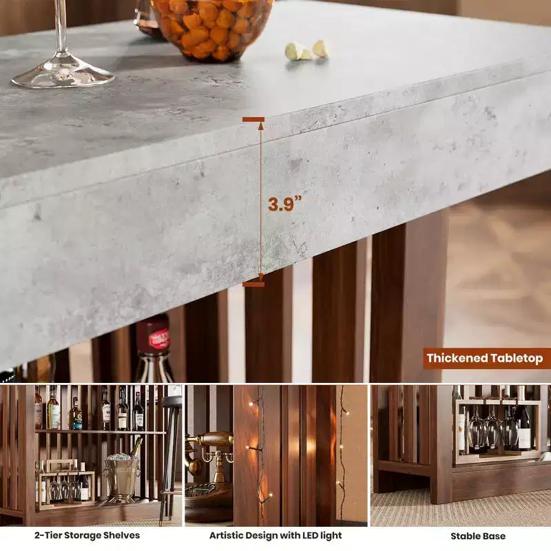 63 Long Bar Table, Counter Bar Height Pub Table with 2 Tier Storage Shelves, Modern Coffee Breakfast Bar Unit for Living Room, Dining Room, Bistro