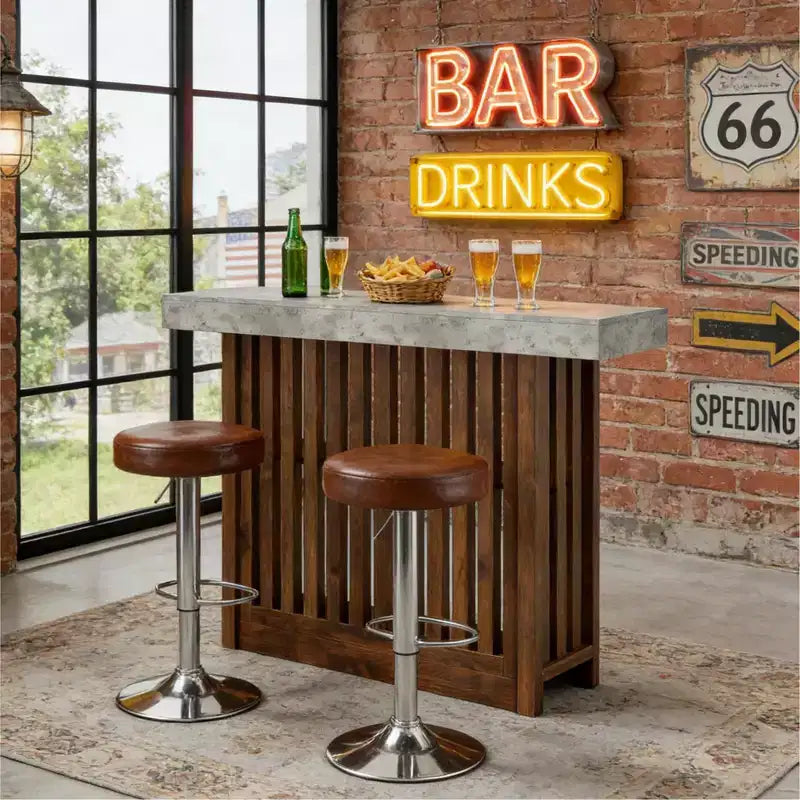 63 Long Bar Table, Counter Bar Height Pub Table with 2 Tier Storage Shelves, Modern Coffee Breakfast Bar Unit for Living Room, Dining Room, Bistro