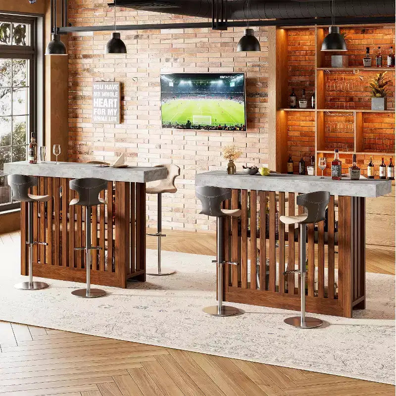63 Long Bar Table, Counter Bar Height Pub Table with 2 Tier Storage Shelves, Modern Coffee Breakfast Bar Unit for Living Room, Dining Room, Bistro