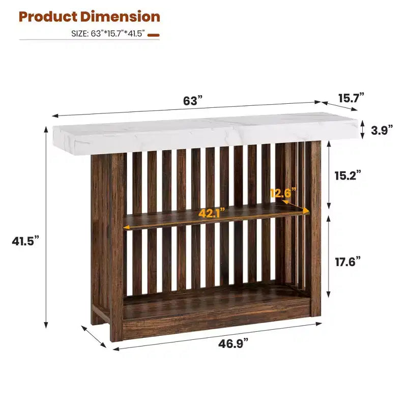 63 Long Bar Table, Counter Bar Height Pub Table with 2 Tier Storage Shelves, Modern Coffee Breakfast Bar Unit for Living Room, Dining Room, Bistro