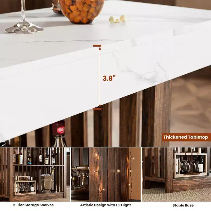 63 Long Bar Table, Counter Bar Height Pub Table with 2 Tier Storage Shelves, Modern Coffee Breakfast Bar Unit for Living Room, Dining Room, Bistro