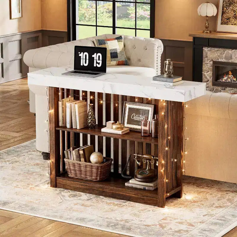 63 Long Bar Table, Counter Bar Height Pub Table with 2 Tier Storage Shelves, Modern Coffee Breakfast Bar Unit for Living Room, Dining Room, Bistro