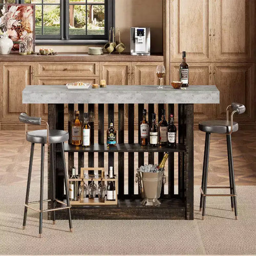 63 Long Bar Table, Counter Bar Height Pub Table with 2 Tier Storage Shelves, Modern Coffee Breakfast Bar Unit for Living Room, Dining Room, Bistro
