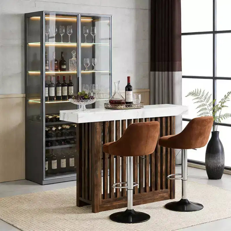 63 Long Bar Table, Counter Bar Height Pub Table with 2 Tier Storage Shelves, Modern Coffee Breakfast Bar Unit for Living Room, Dining Room, Bistro