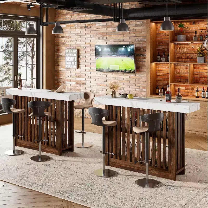 63 Long Bar Table, Counter Bar Height Pub Table with 2 Tier Storage Shelves, Modern Coffee Breakfast Bar Unit for Living Room, Dining Room, Bistro