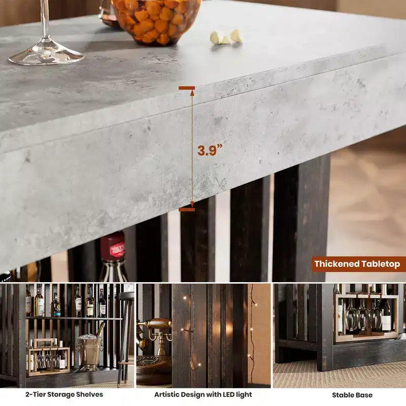 63 Long Bar Table, Counter Bar Height Pub Table with 2 Tier Storage Shelves, Modern Coffee Breakfast Bar Unit for Living Room, Dining Room, Bistro