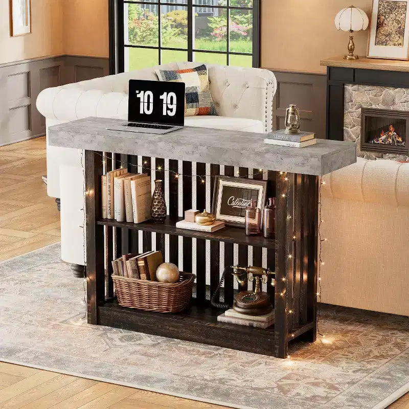 63 Long Bar Table, Counter Bar Height Pub Table with 2 Tier Storage Shelves, Modern Coffee Breakfast Bar Unit for Living Room, Dining Room, Bistro