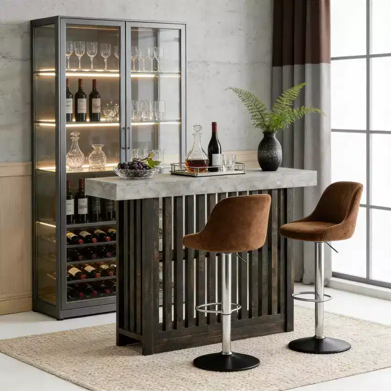 63 Long Bar Table, Counter Bar Height Pub Table with 2 Tier Storage Shelves, Modern Coffee Breakfast Bar Unit for Living Room, Dining Room, Bistro