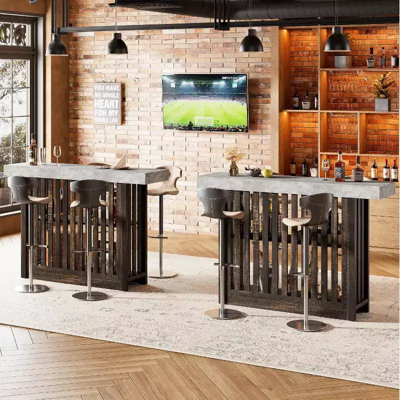 63 Long Bar Table, Counter Bar Height Pub Table with 2 Tier Storage Shelves, Modern Coffee Breakfast Bar Unit for Living Room, Dining Room, Bistro