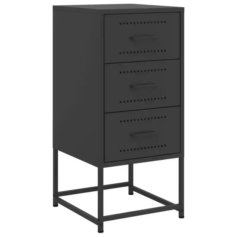 vidaXL Bedside Cabinet Black Steel Medium Bedside Cabinet Rectangular