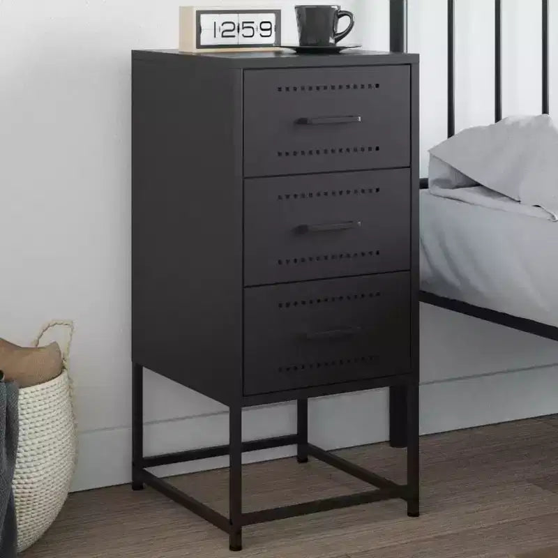 vidaXL Bedside Cabinet Black Steel Medium Bedside Cabinet Rectangular