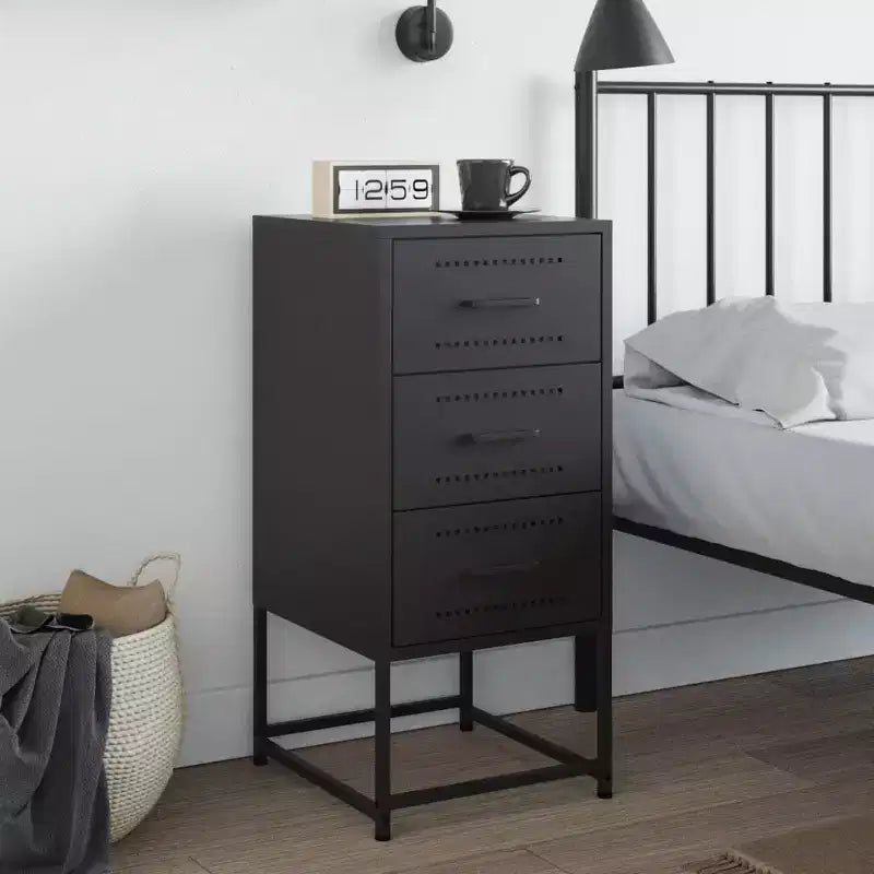 vidaXL Bedside Cabinet Black Steel Medium Bedside Cabinet Rectangular