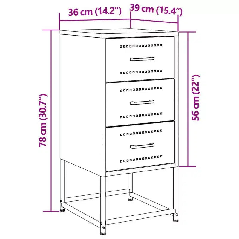 vidaXL Bedside Cabinet Black Steel Medium Bedside Cabinet Rectangular