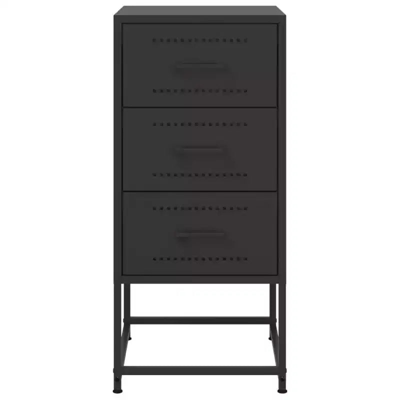 vidaXL Bedside Cabinet Black Steel Medium Bedside Cabinet Rectangular