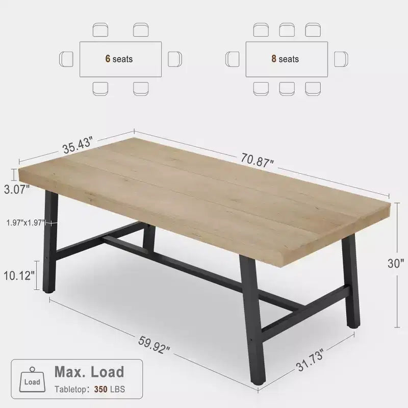 Dining Table for 6-8 People, 78.7 Long Rectangle Kitchen Table, Industrial Farmhouse Wooden Kitchen Tables with Sturdy Metal Frame, for Office Home
