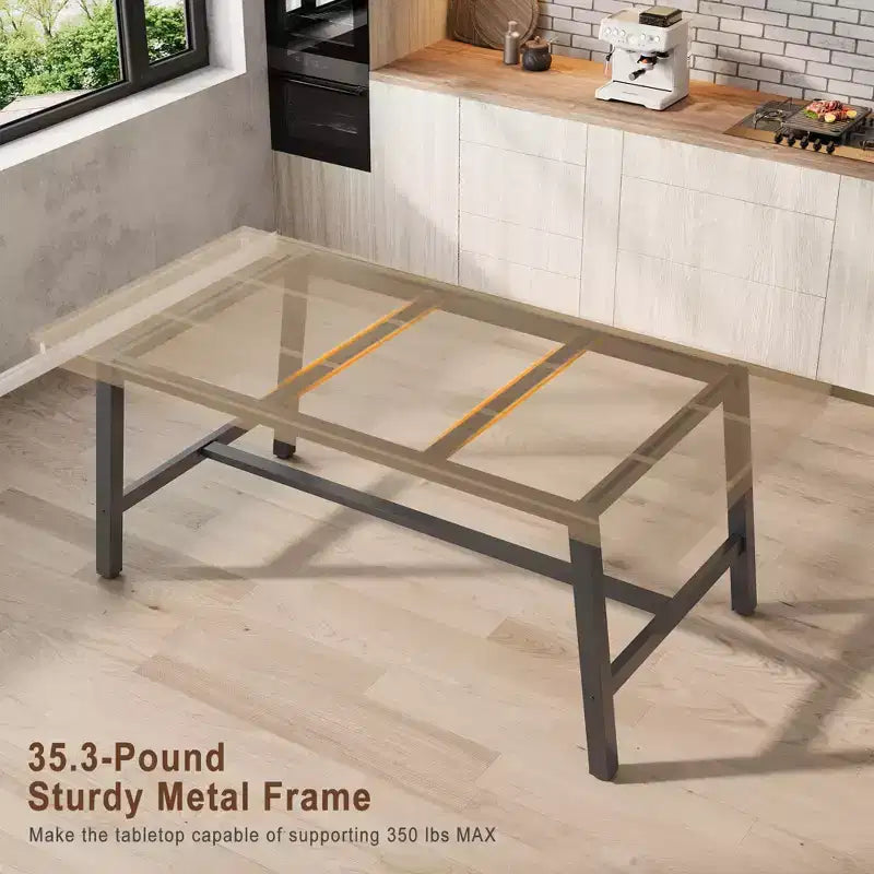 Dining Table for 6-8 People, 78.7 Long Rectangle Kitchen Table, Industrial Farmhouse Wooden Kitchen Tables with Sturdy Metal Frame, for Office Home