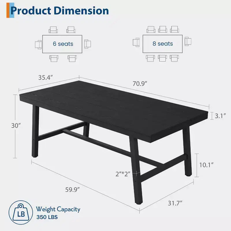 Dining Table for 6-8 People, 78.7 Long Rectangle Kitchen Table, Industrial Farmhouse Wooden Kitchen Tables with Sturdy Metal Frame, for Office Home