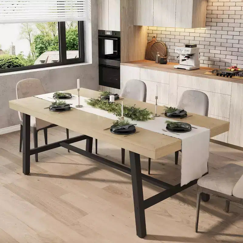 Dining Table for 6-8 People, 78.7 Long Rectangle Kitchen Table, Industrial Farmhouse Wooden Kitchen Tables with Sturdy Metal Frame, for Office Home