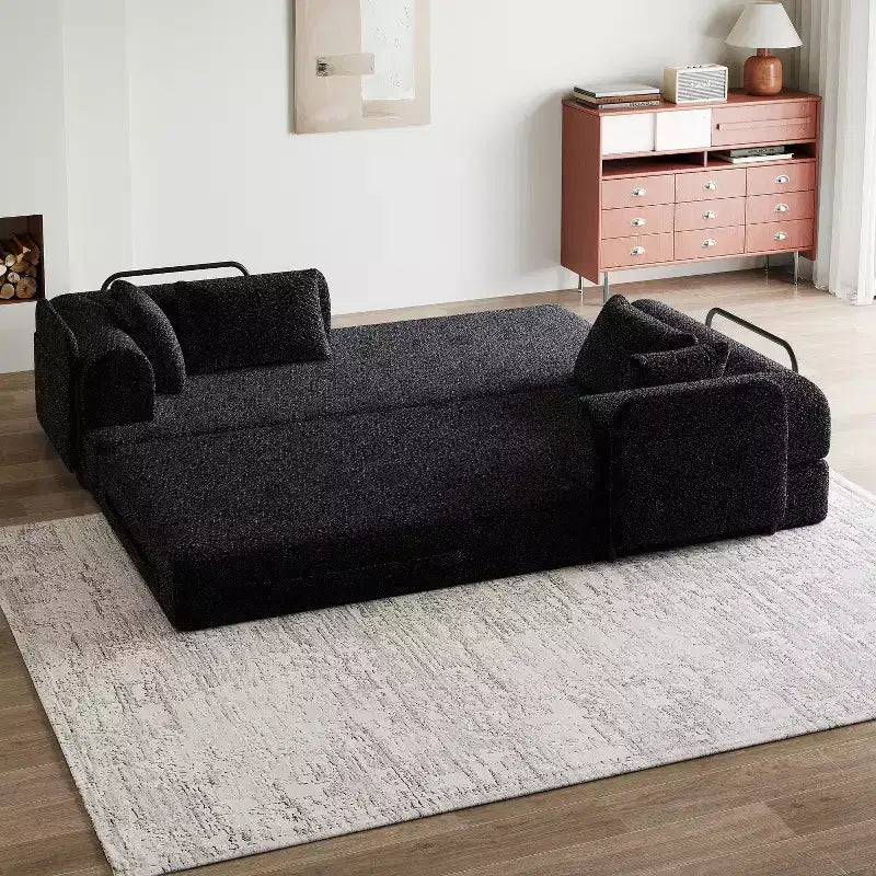 78.7W Convertible Sleeper Sofa Bed, Chenille Folding Floor Couch with Pillows & Side Pocket (No Assembly) - ModernLuxe