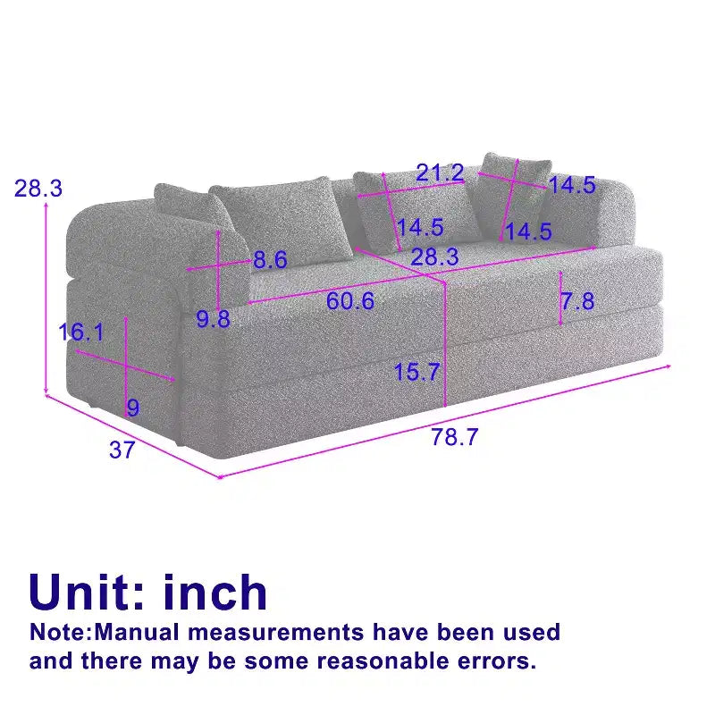 78.7W Convertible Sleeper Sofa Bed, Chenille Folding Floor Couch with Pillows & Side Pocket (No Assembly) - ModernLuxe