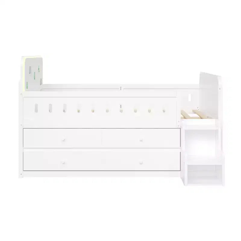 Polibi Full Size Kids Platform Bed with Built-In LED Headboard & 4 Storage Drawers