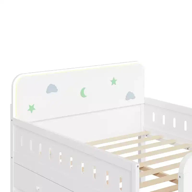 Polibi Full Size Kids Platform Bed with Built-In LED Headboard & 4 Storage Drawers