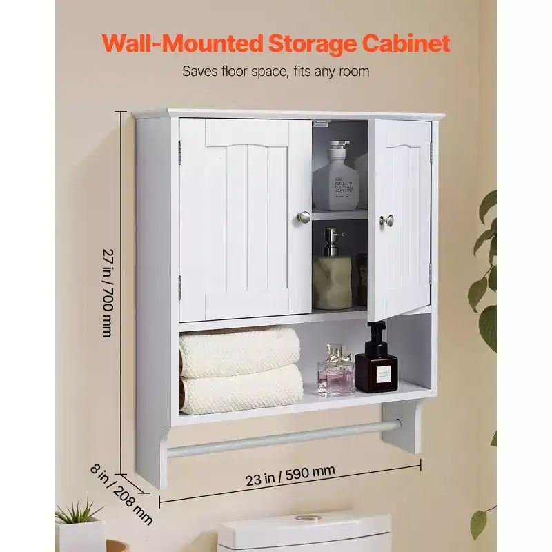 VEVOR Bathroom Wall Cabinet,2 Doors and Adjustable Shelf,Over the Toilet Storage Medicine Cabinet Wall Mounted,with Open Partition and Towel Bar,White
