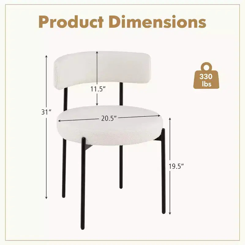 Costway Round Dining Chairs Set of 4 w/ Curved Backrest Filled Sponge Metal Legs