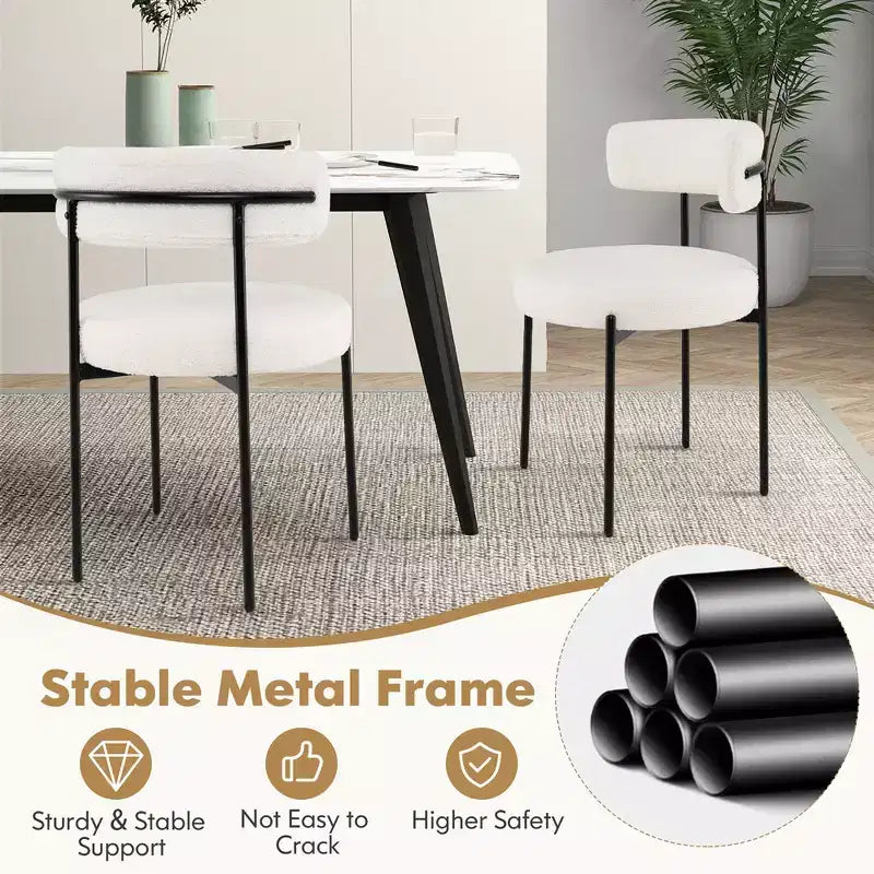 Costway Round Dining Chairs Set of 4 w/ Curved Backrest Filled Sponge Metal Legs