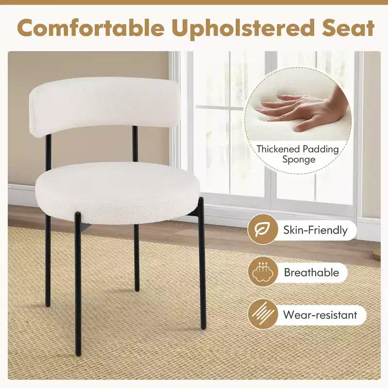 Costway Round Dining Chairs Set of 4 w/ Curved Backrest Filled Sponge Metal Legs