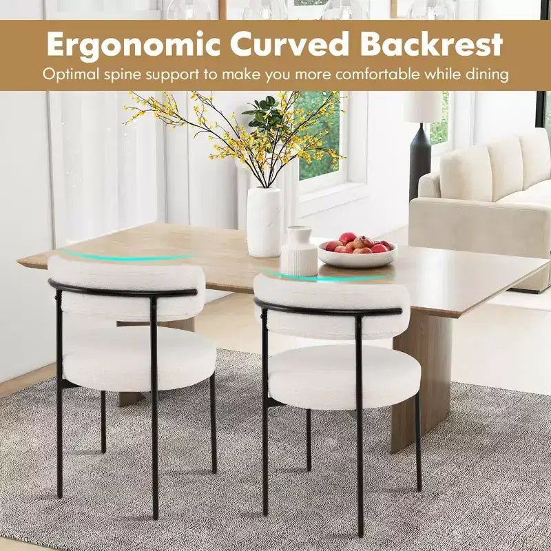 Costway Round Dining Chairs Set of 4 w/ Curved Backrest Filled Sponge Metal Legs