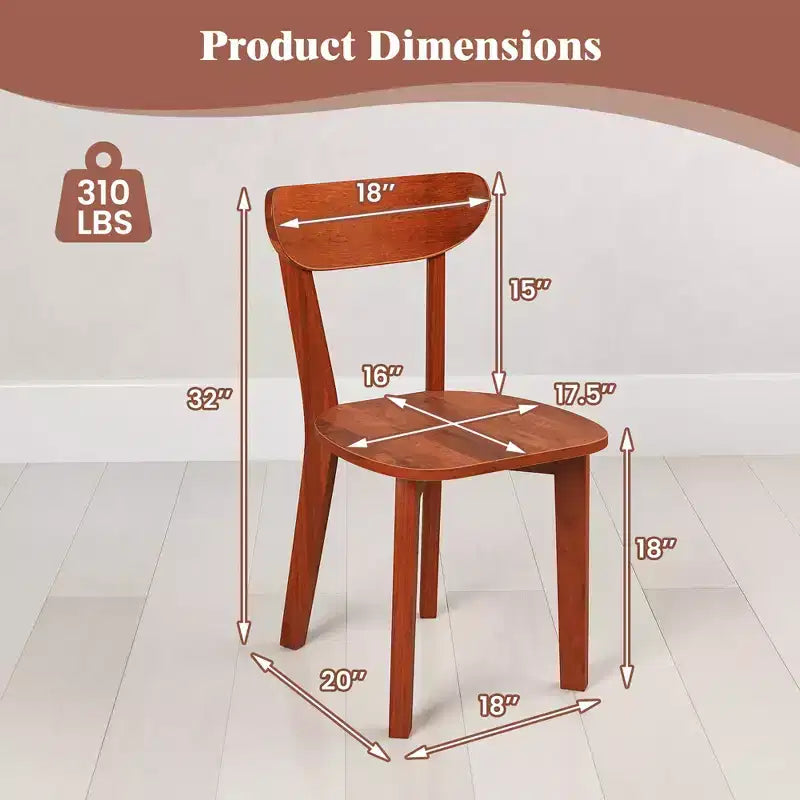 Costway Solid Wood Dining Chair Set of 4 w/ Curved Backrest & Rubber Wood Frame