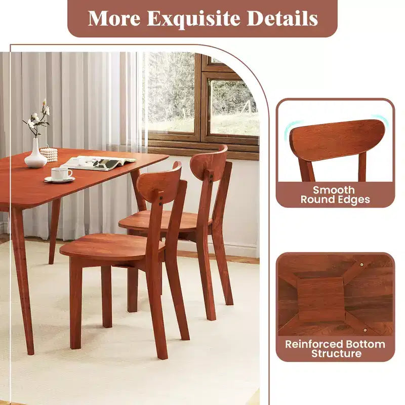 Costway Solid Wood Dining Chair Set of 4 w/ Curved Backrest & Rubber Wood Frame