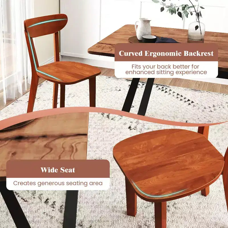 Costway Solid Wood Dining Chair Set of 4 w/ Curved Backrest & Rubber Wood Frame