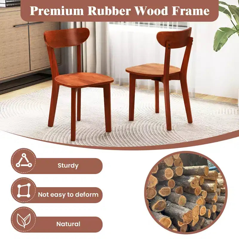 Costway Solid Wood Dining Chair Set of 4 w/ Curved Backrest & Rubber Wood Frame