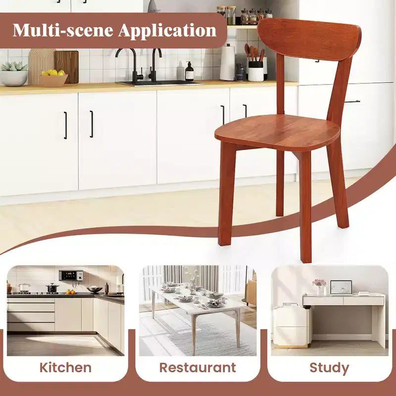 Costway Solid Wood Dining Chair Set of 4 w/ Curved Backrest & Rubber Wood Frame