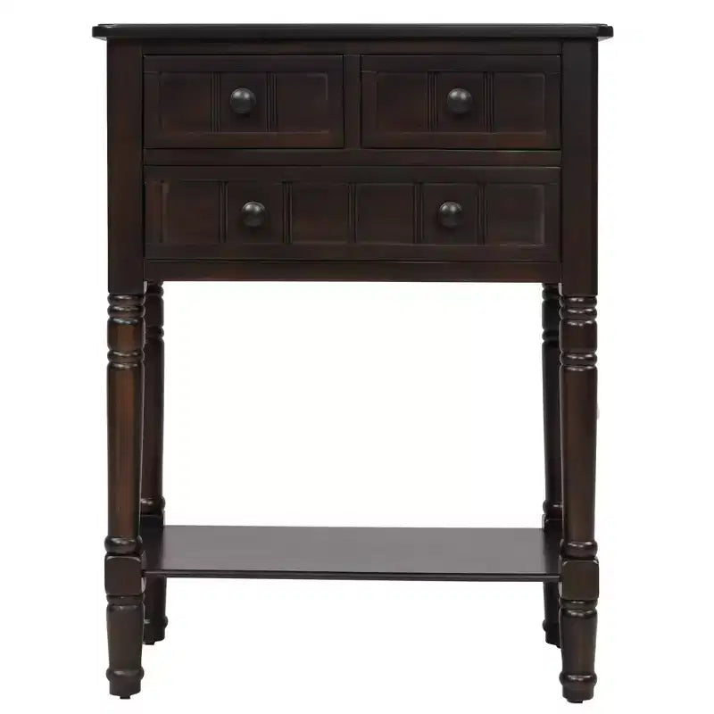 Farmhouse Small Console Table with Storage, Retro Wood Entryway Table with Drawers and Bottom Shelf, Wood Slim Side Table for Entryway
