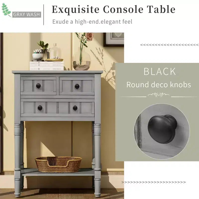 Farmhouse Small Console Table with Storage, Retro Wood Entryway Table with Drawers and Bottom Shelf, Wood Slim Side Table for Entryway