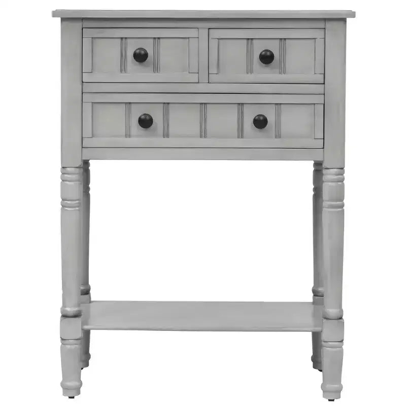 Farmhouse Small Console Table with Storage, Retro Wood Entryway Table with Drawers and Bottom Shelf, Wood Slim Side Table for Entryway
