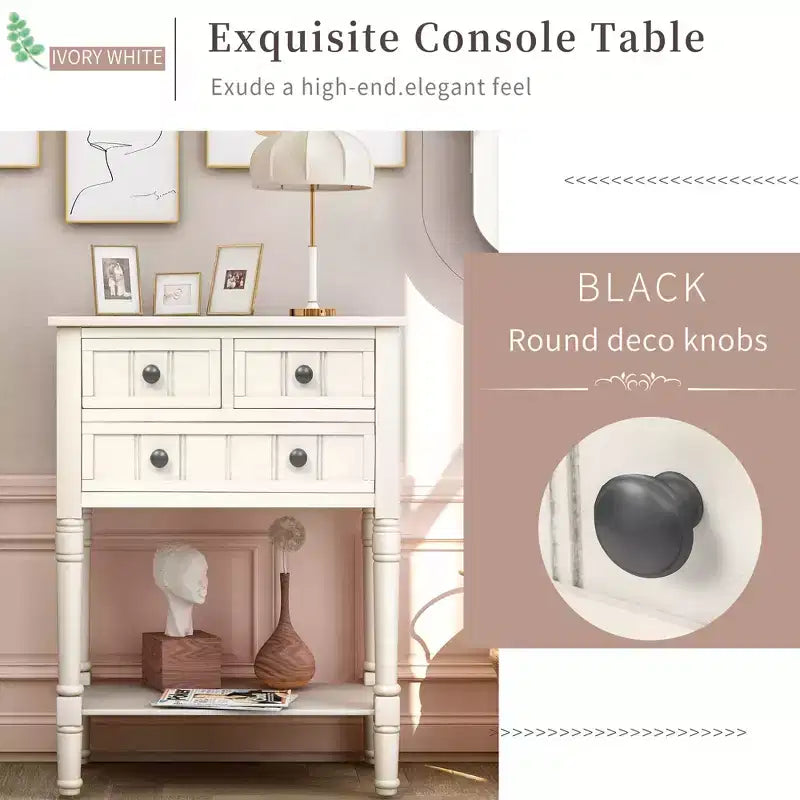 Farmhouse Small Console Table with Storage, Retro Wood Entryway Table with Drawers and Bottom Shelf, Wood Slim Side Table for Entryway