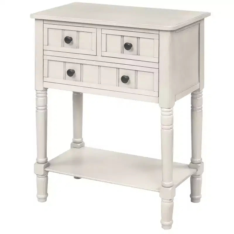 Farmhouse Small Console Table with Storage, Retro Wood Entryway Table with Drawers and Bottom Shelf, Wood Slim Side Table for Entryway