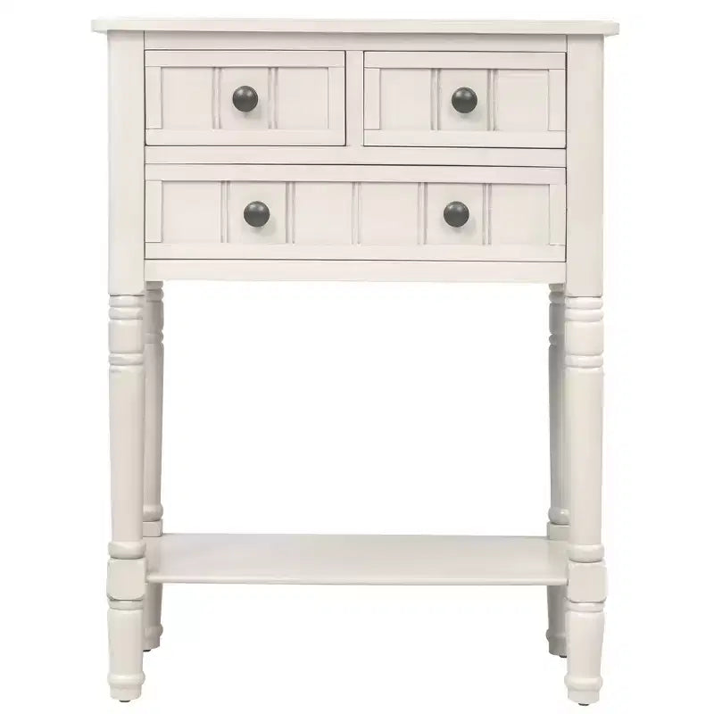 Farmhouse Small Console Table with Storage, Retro Wood Entryway Table with Drawers and Bottom Shelf, Wood Slim Side Table for Entryway